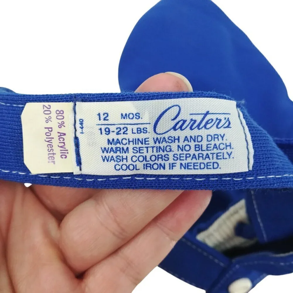 Vintage Carters 80s Overalls Shortalls Shorts Size 12 Months Blue Jumper Snap